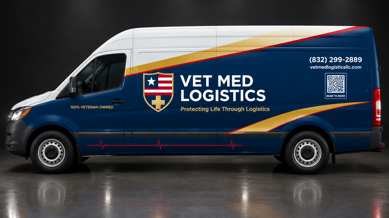 Concept side profile of the Vet Med Logistics van wrap